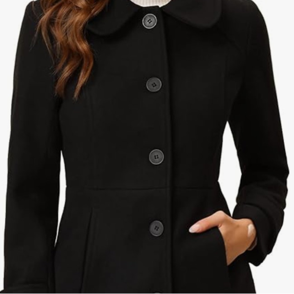 Black waffle knit wool peacoat by Ann Taylor